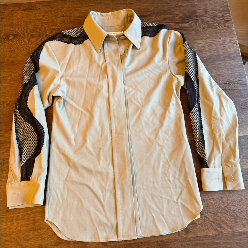 Christopher esber size 6 black lace grey brown button up shirt size small